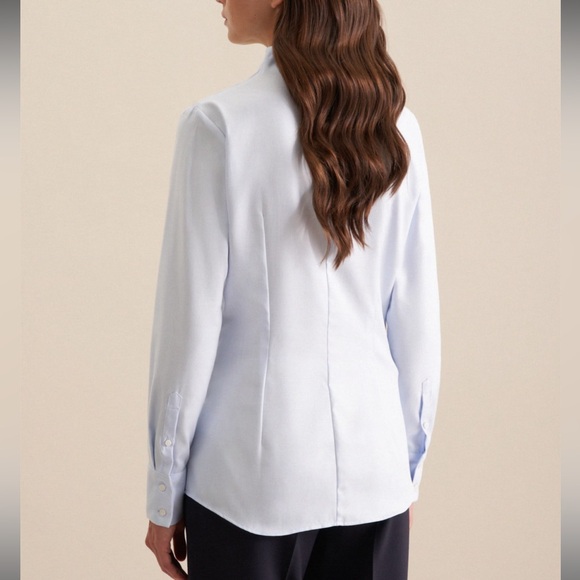 NWT - Seidensticker Blue Twill Chalice Blouse - Size DE36 - Picture 2 of 6